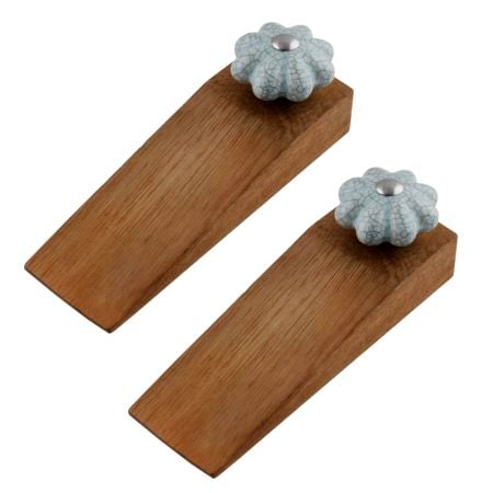 2 Pieces Baby Blue Crackle Wooden Door Stopper